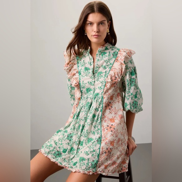 Designer Hofmann Copenhagen Erika Floral Ruffle Babydoll Mini Dress EU 44 US 12 - Picture 5 of 12